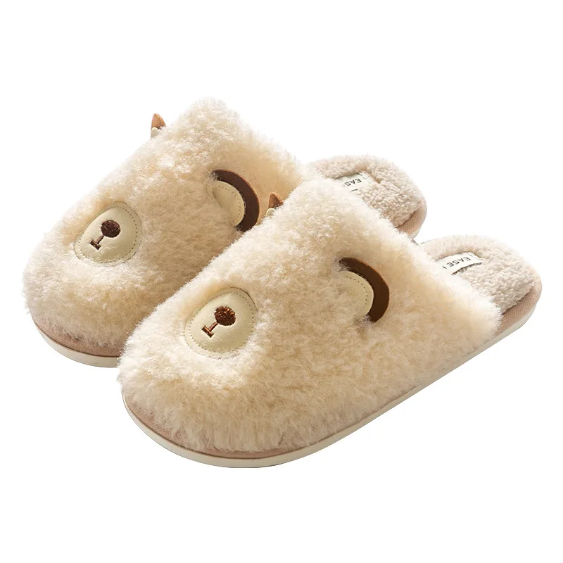 Зимние тапочки для женщин и мужчин, теплые мягкие плюшевые Нескользящие домашние тапочки с симпатичными медведем и свиньями, бархатная утолщенная обувь