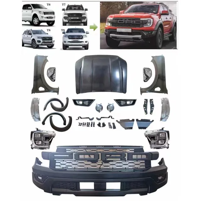 New Arrival 2022 Raptor style with LED Headlight Car Accessories Conversion Body Kit For 2012-2021 Ranger T6  T7 T8