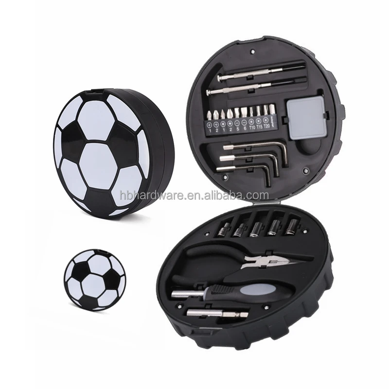 24 Piece Football Shape Case Pliers Screwdriver Bit Socket Tape Measure Gift Tool Kit Soccer Club Box Shell Promotional Tool Set
