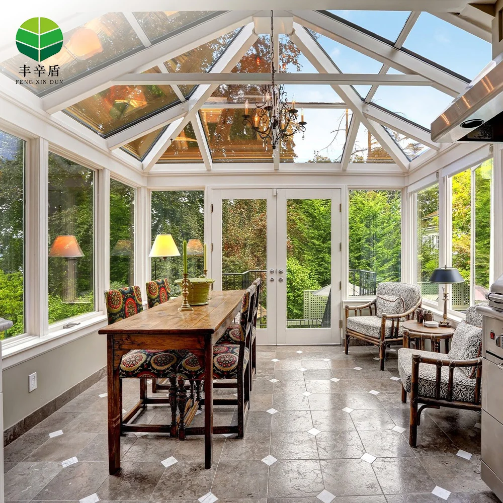 Winter garden house veranda aluminium prefabricated glass conservatory slant sunroom 4 season