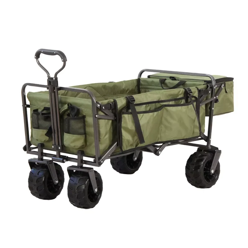 Large Capacity Volume Trolley With Tank Wheel Double Brakes And Bearing 2 In 1 Beach Wagon Folding Camping Cart