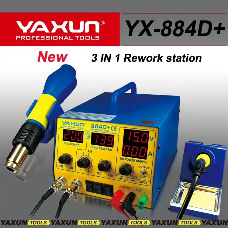 New Yaxun 3 in 1 rework soldering station high quality hot air Station with 15V,2A DC power supply