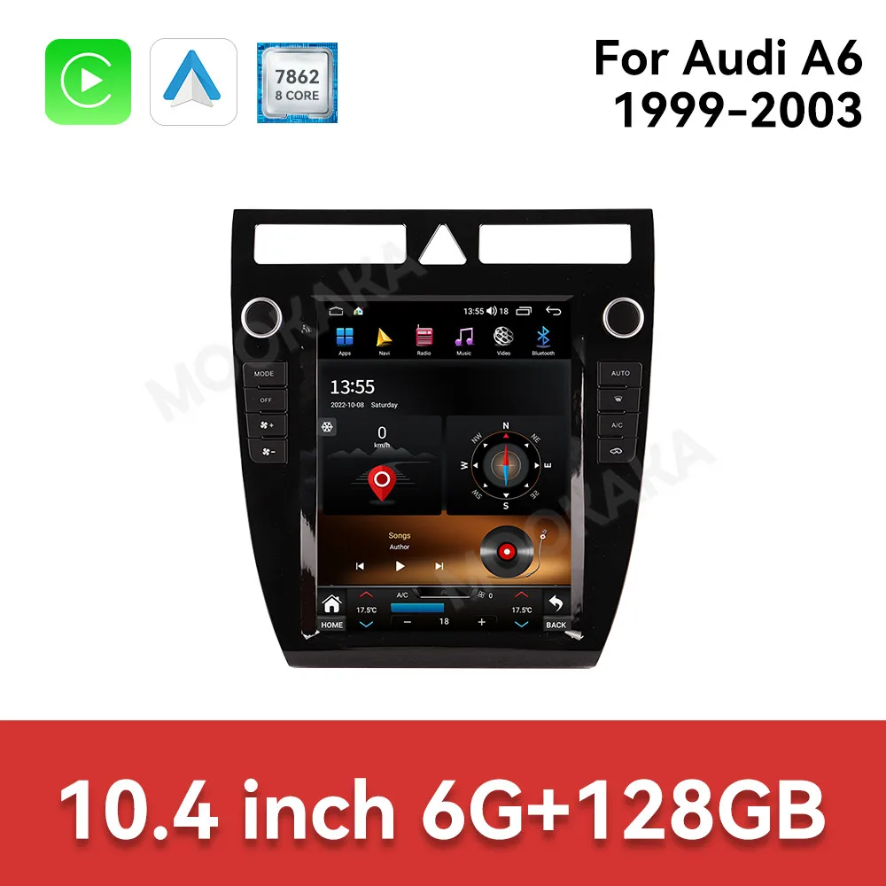 MOOKAKA Carplay 10.4 Inch For Audi A6 1999-2003 Car DVD Radio Player Multimedia Video Player GPS Navigation Android 14