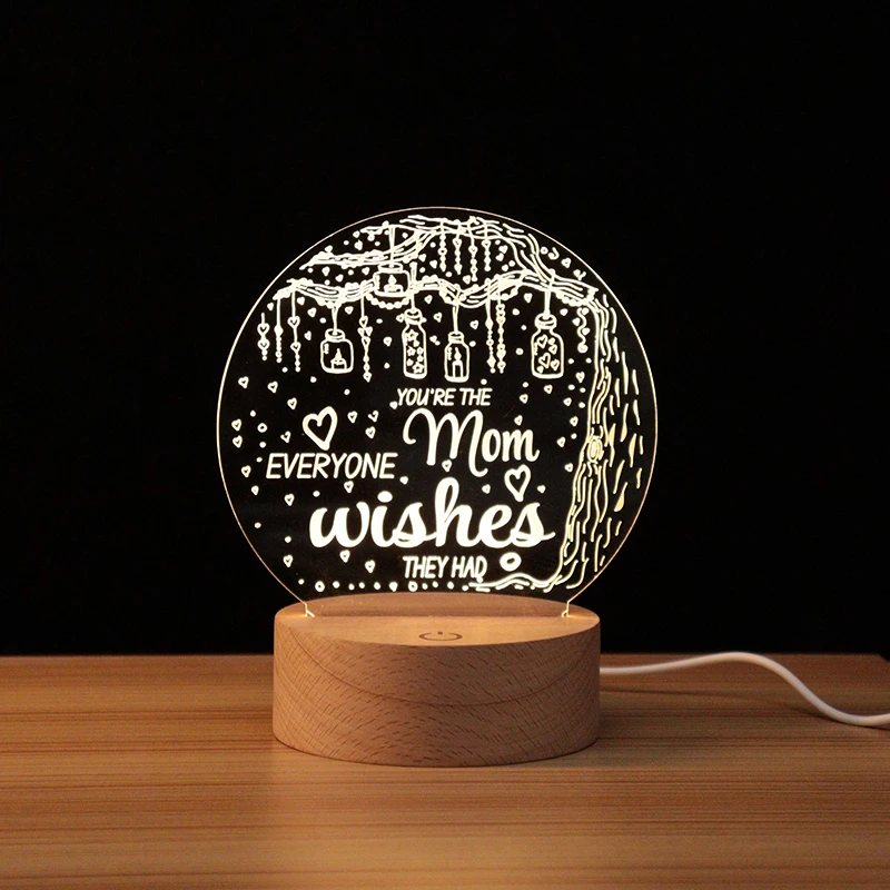 Creative Muslim Islam Religious Series With Natural Wood Base  Night Light  Room Decor 3D Acrylic Warm Color LED Gift Lamp