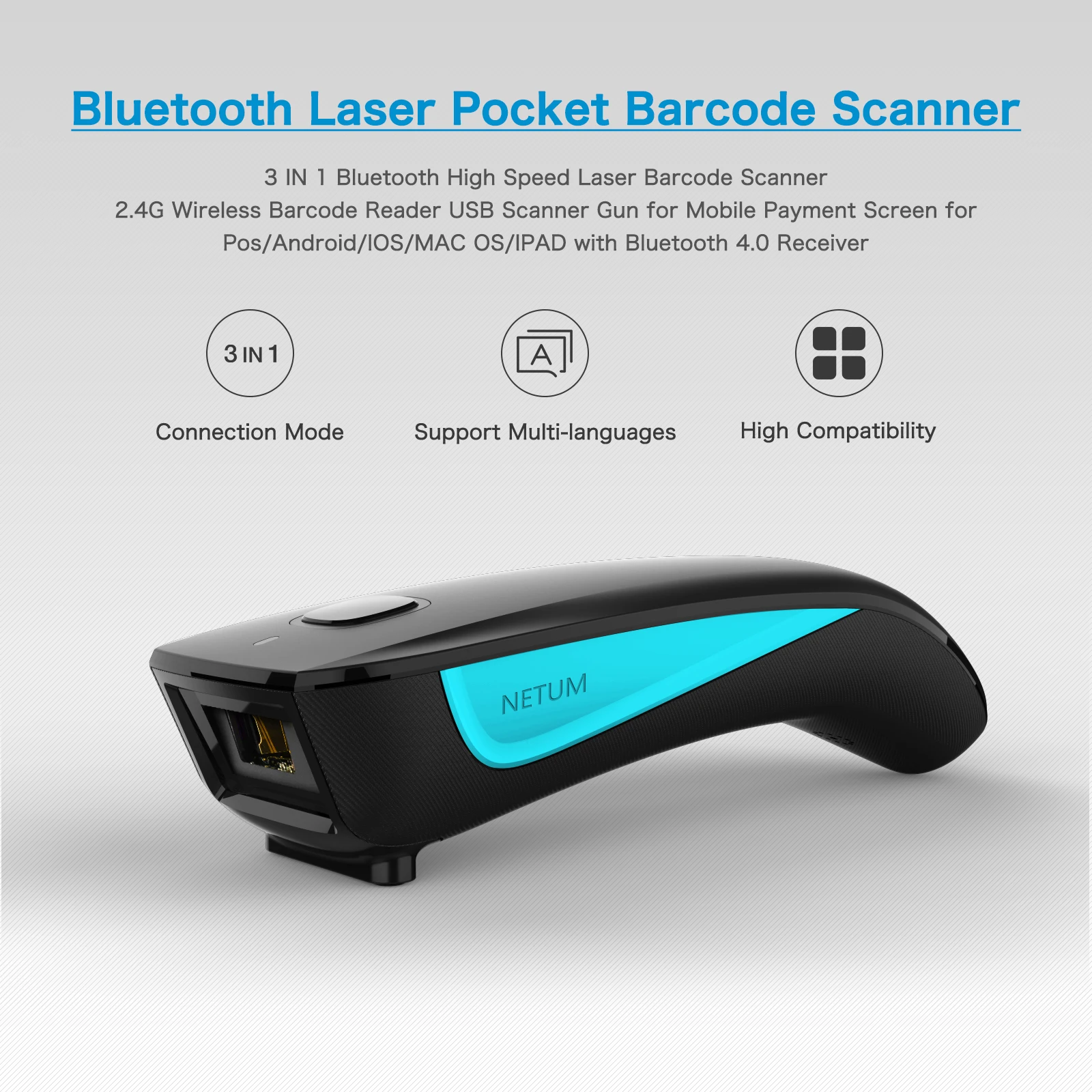 netum 1D 2D Laser CCD QR Mini Portable Scanner Wireless Wired Barcode Scanner With USB Receiver and BT C740/C750/C990/C830