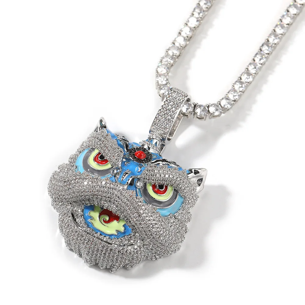 Chinese Traditional Cultural Beast Dancing Lion Head Character Pendant Iced Out CZ Colorful Enamel Charms Fashion Jewelry