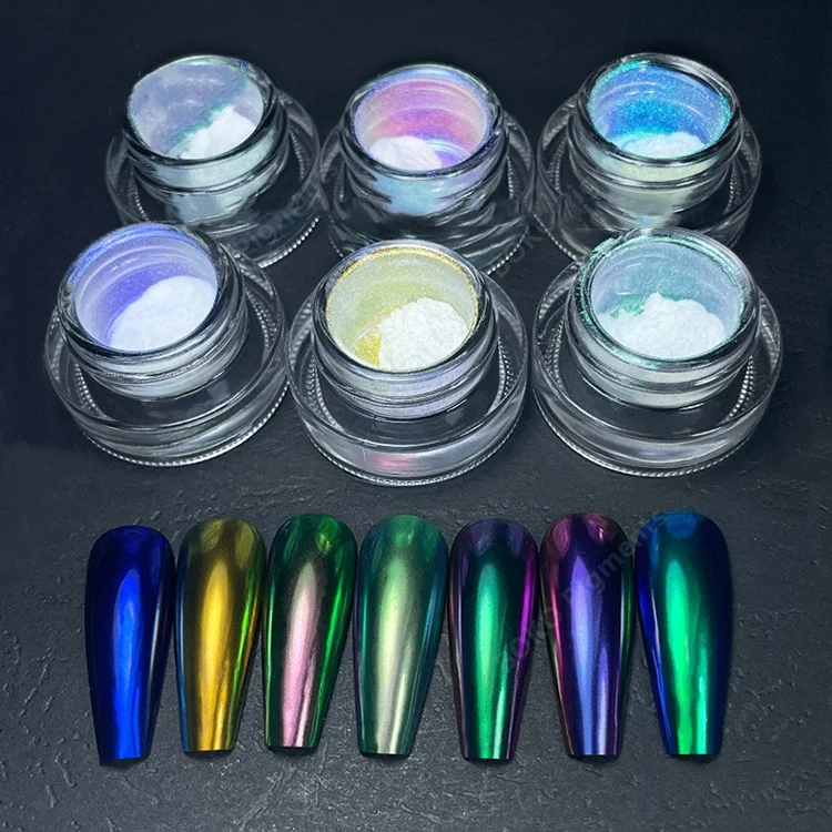 2024 New Aurora Chrome Powder Nail Chameleon Pigment White Pearl Chrome Powder Nails Super Fine 7 Colors For Nails