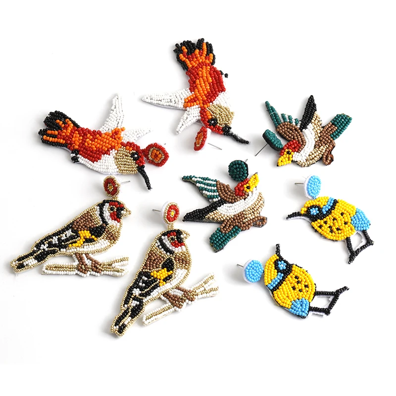 Antique Bohemian Statement Ethnic Colorful Seed Beads Animal Bird Drop Earring for Women Handmade Fashion Jewelry Accessories