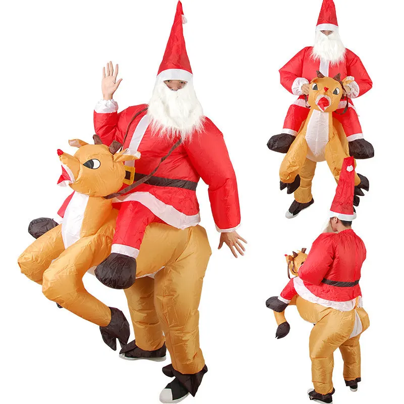 Adult Fancy Dress Fat Happy Christmas Funny Latex Costume Inflatable Christmas Santa Claus Suit for Party