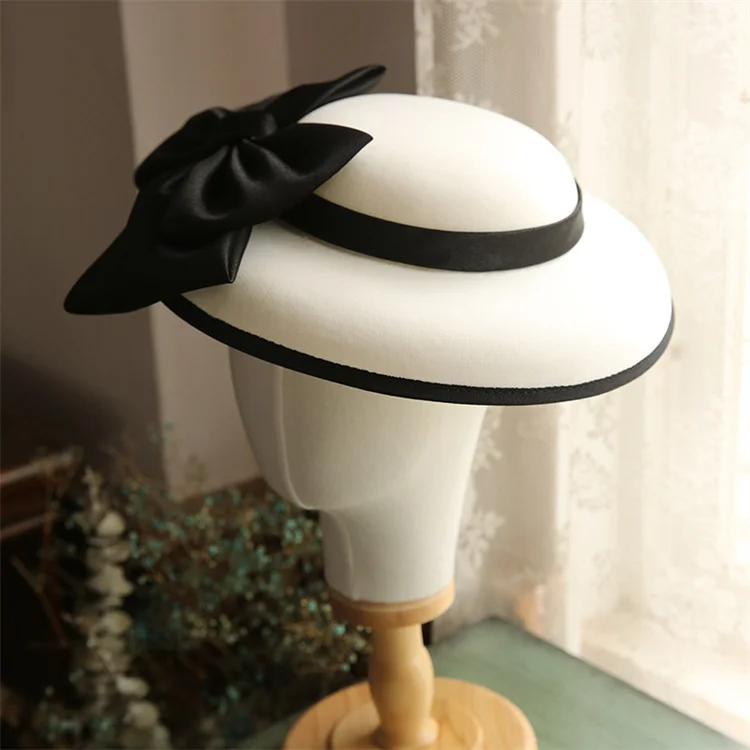 HEFT BOOOGE Ladies Black White Bowknot Hairpin Banquet Studio Women Wedding Bowler Top Hat