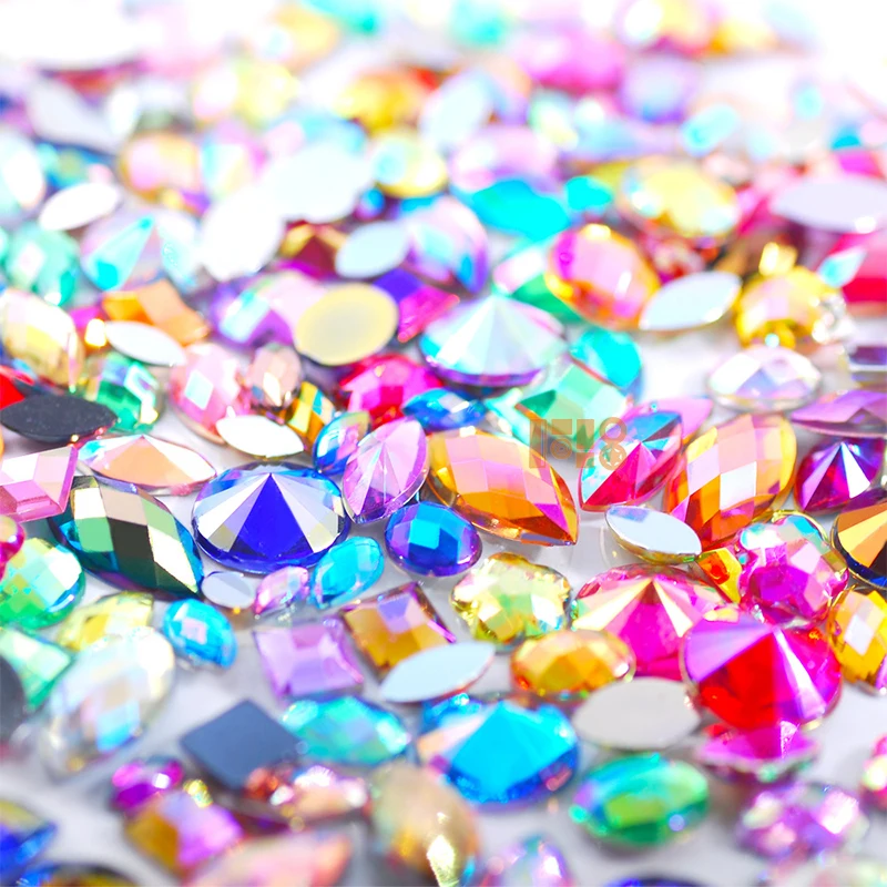 Wholesale 600pcs/bag flat-back ab acrylic stone mixed size mixed color AB shaped acrylic stone for DIY jewelry accessories