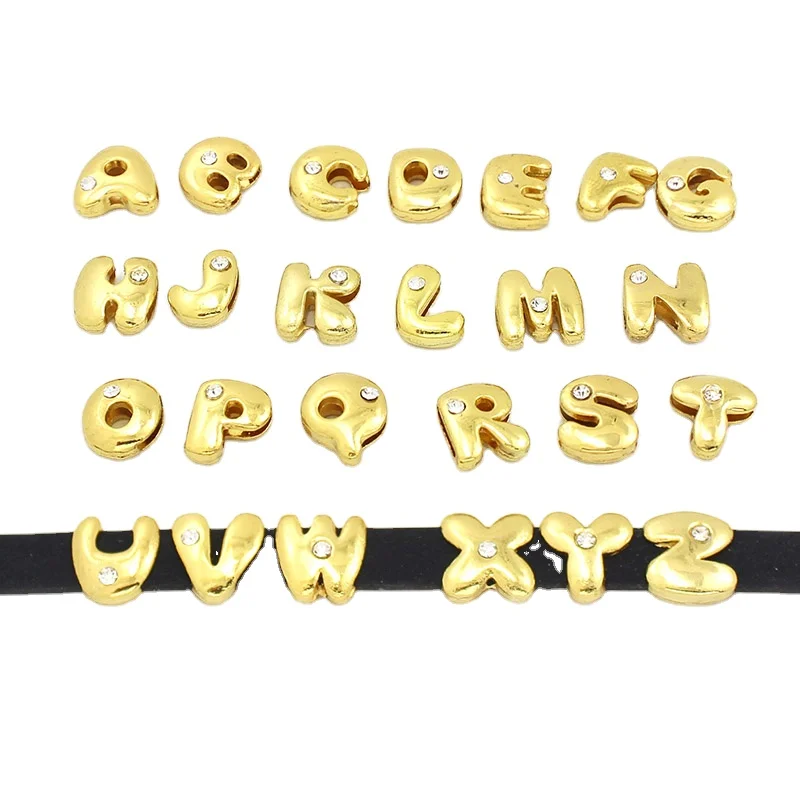 8MM Gold Color Rhinestone Alphabet Sliding Charm Slide Charms Wrist Strap Bracelet for Bracelets Making Accessories