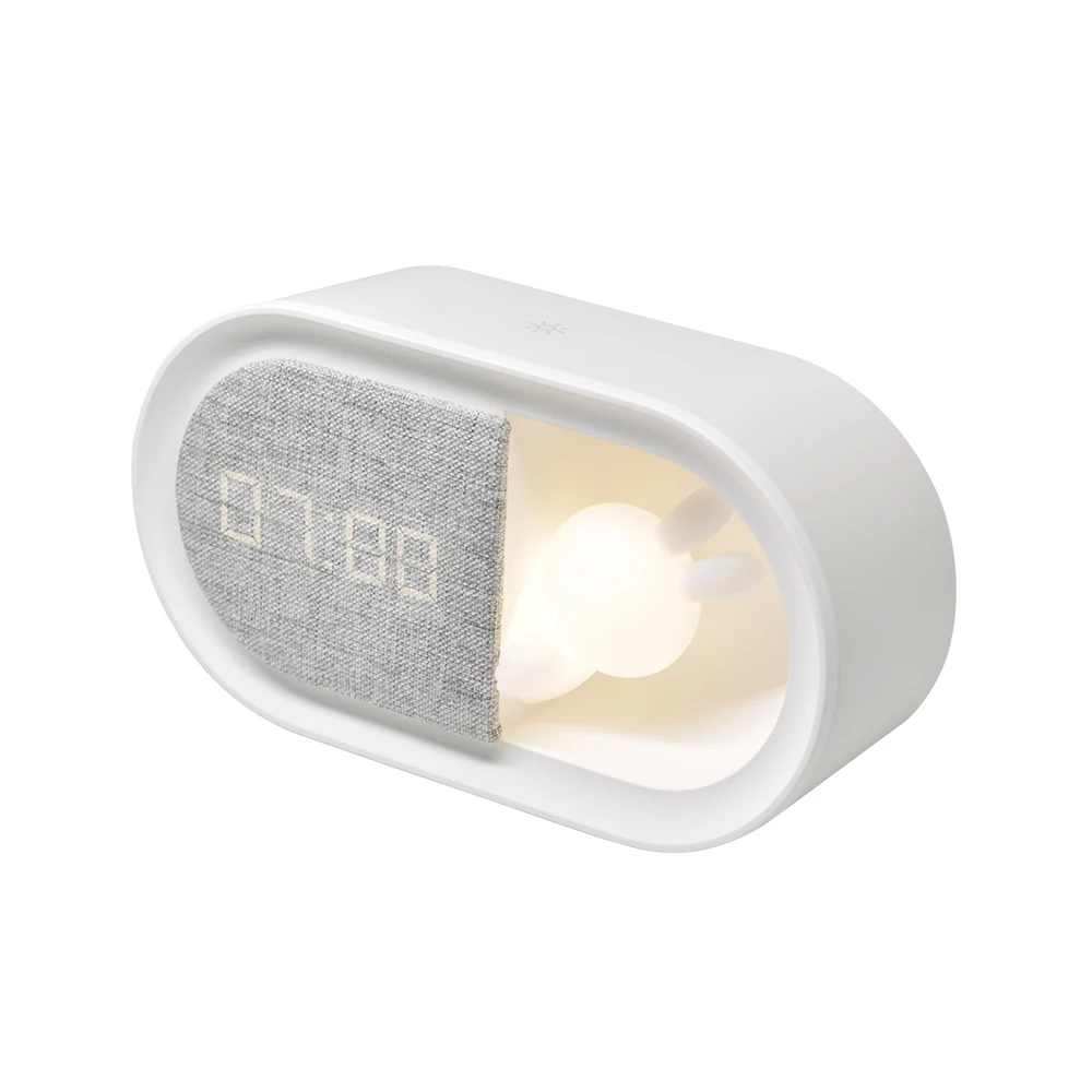 Rechargeable digital night light Touch Dimming Modern fabric covered LED Snooze desk kids alarm clock