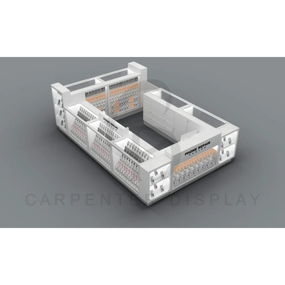 Custom cheap price golden aluminum Phone Kiosk interior Design Indoor showroom frame black panel glass tower display case