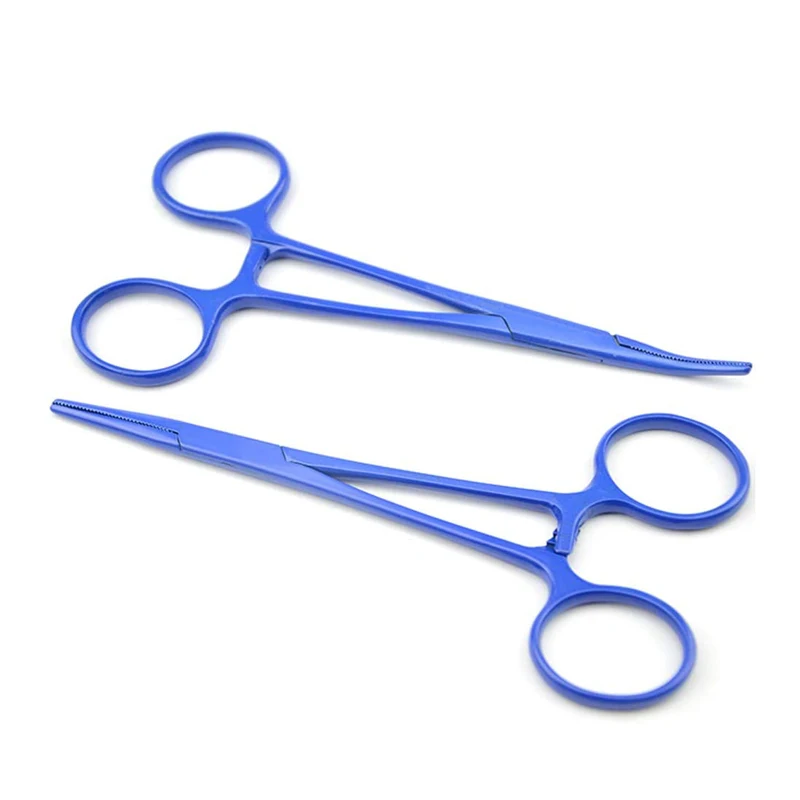 2Pcs Pet Stainless Steel Mosquito Medical Hemostat Forceps Straight & Curved Hemostat Set