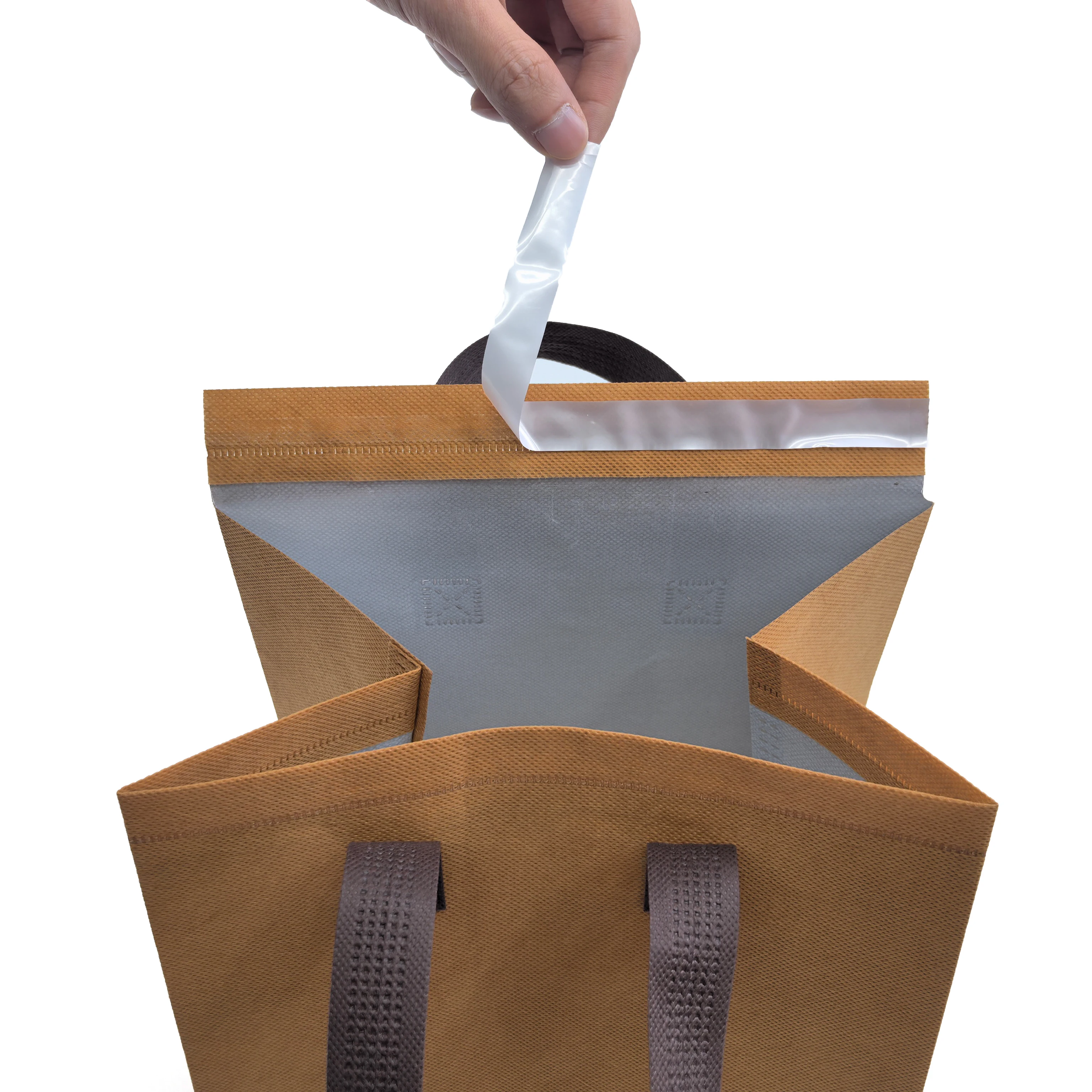 Custom Printed Logo Insulated Lunch Bag Cheap Non-Woven Fast Food Take-Away Cooler with Adhesive Strip
