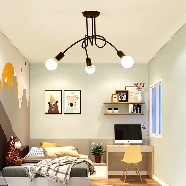 Modern minimalist creative iron art curved pipe multi heads pendant light ceiling light for living room study room bedroom