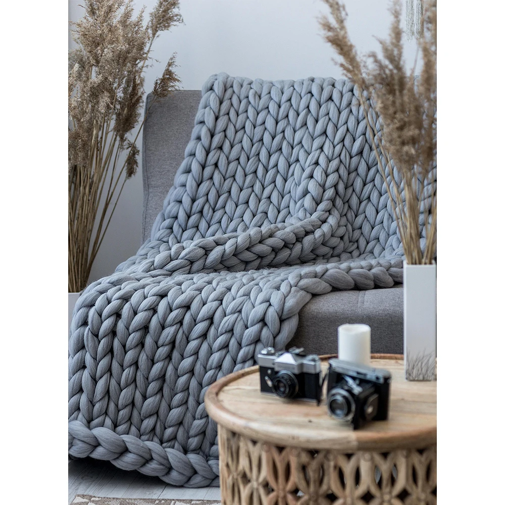 Factory Wholesale Chunky Knit Blanket Chunky Knit Throw Blanket Handmade Chunky Knit Blanket