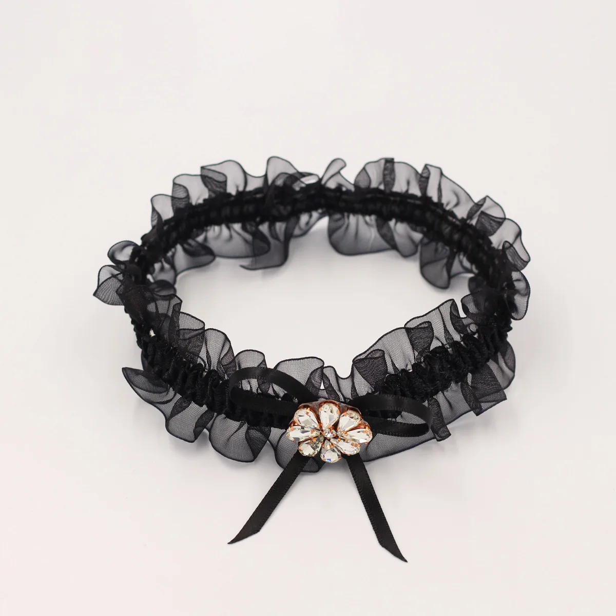 MULHERELFO Sexy Lace Flower Crystal Rhinestones Wedding Garter Belt Bridal Thigh Leg Garter