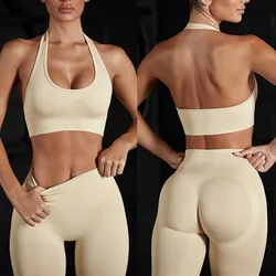 Seamless Yoga Sets Fitness Women Yoga Clothes Halter Sports Bra High Waist Hip Lifting Gym Fitness Set Yoga Suit