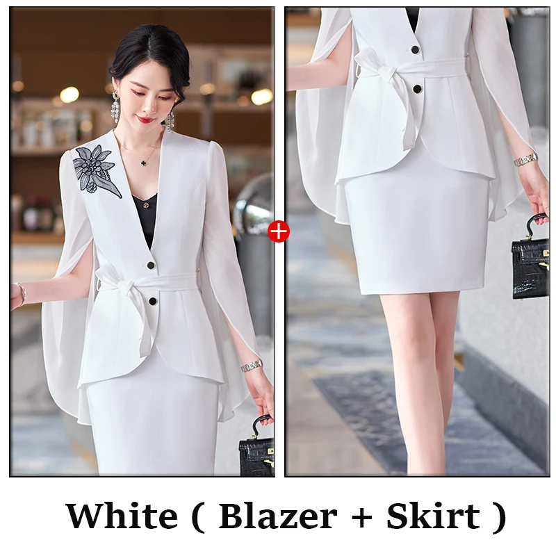 Wholesale 2 Pieces High Quality Set Slit Sleeves Women Pink Blazer Skirt Suits Office Lady Elegant Soft Jacket and Short Skirt