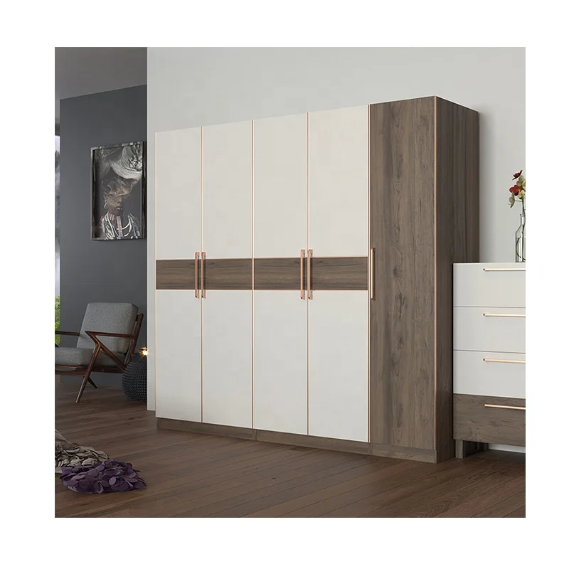 
2019 Custom Made MDF Wardrobe Furniture Wooden 5 Doors Custom Wardrobe Closets 