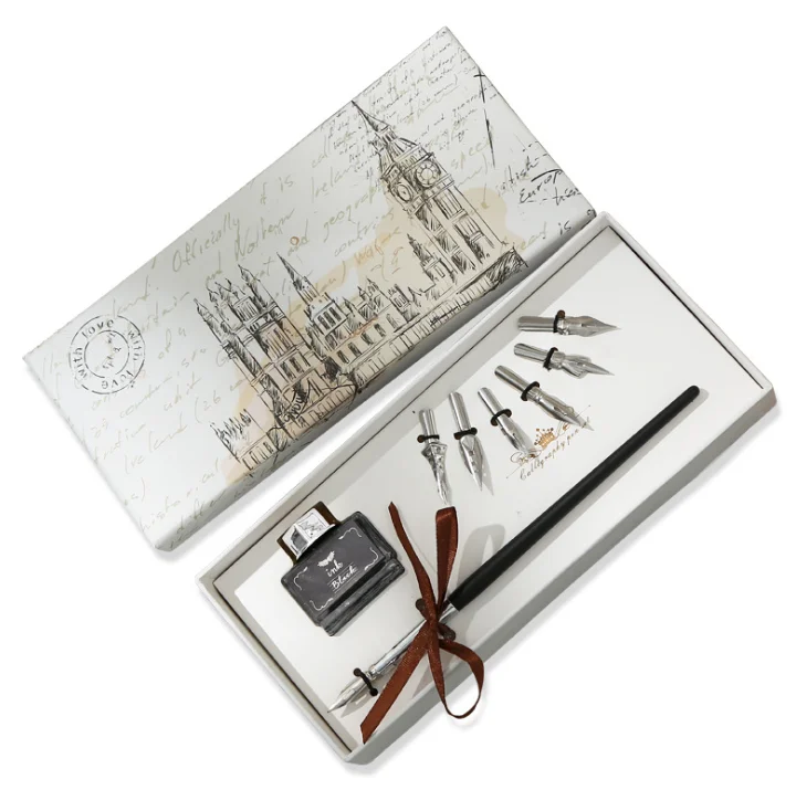 Calligraphy Wooden Dip Pen Set Handcrafted Wood Pen Set with 11 Nibs & Black Ink