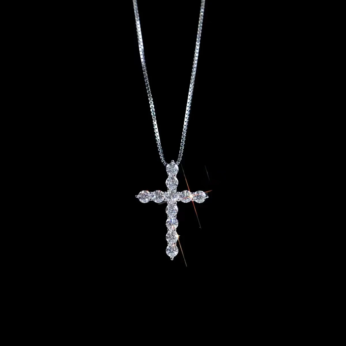 Cheapest Hip Hop 925 Sterling Silver Women Blue Pink Green 3mm Vvs1 Moissanite Diamond Box Chain Mens Cross Pendant Necklace
