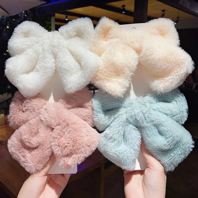 Fur Cloth Hair Bow Clip for Children Autumn Winter Hairgrips for Girls Clips Hair Accessories for 2020