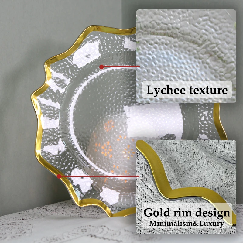 2023 Hot Sale Clear Plastic Charger Plates Gold Rim Wedding Plates Banquet Plastic Plate Set Wedding Dish