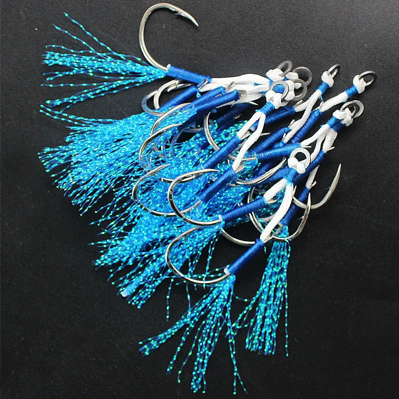 
High strength Sea Saltwater Double Barbed String Assist Jig Hook Colorful Jigging Fishing Hook 