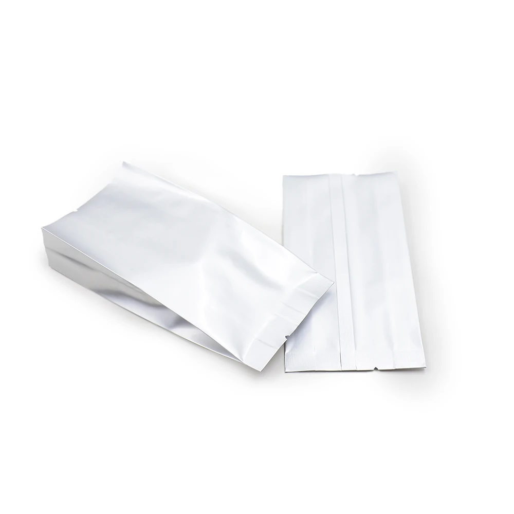 Silver Aluminum Foil Back Central Sealing Bags for Food Cosmetic Packaging Side Gusset Plastic Laminated Mylar Pouch with Notch