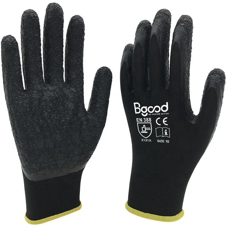 wholesale construction anti slip grip guantes latex rubber coated Industrial safety rubber hand protective safety glove