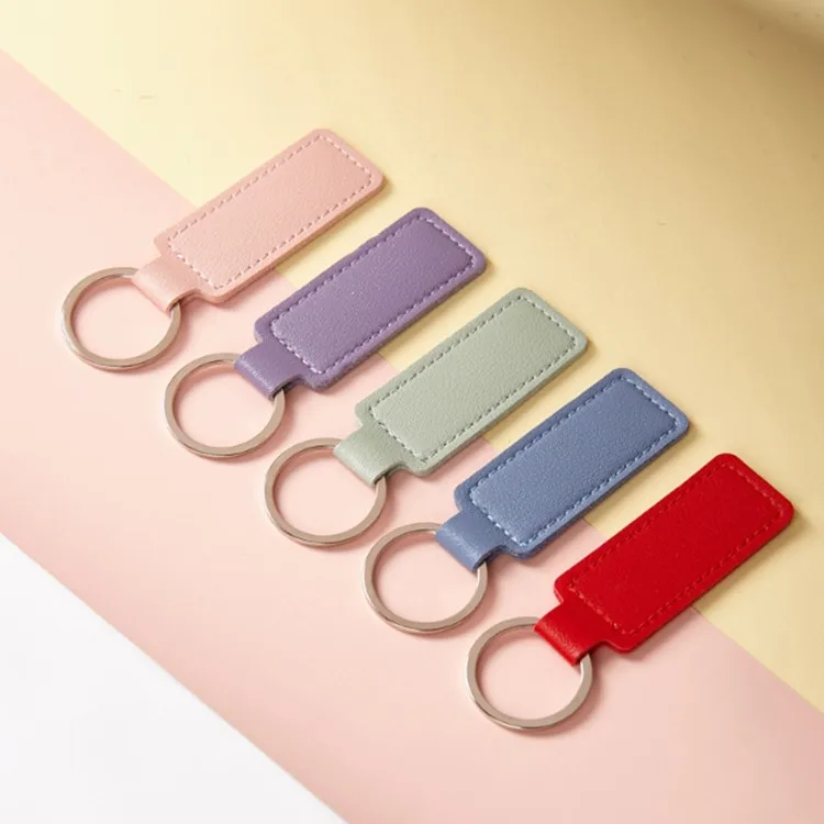 Custom OEM Logo Luxury Pu Leather Keychain Mini Rectangle Personalized Keyring Key Chain for Promotion Gift