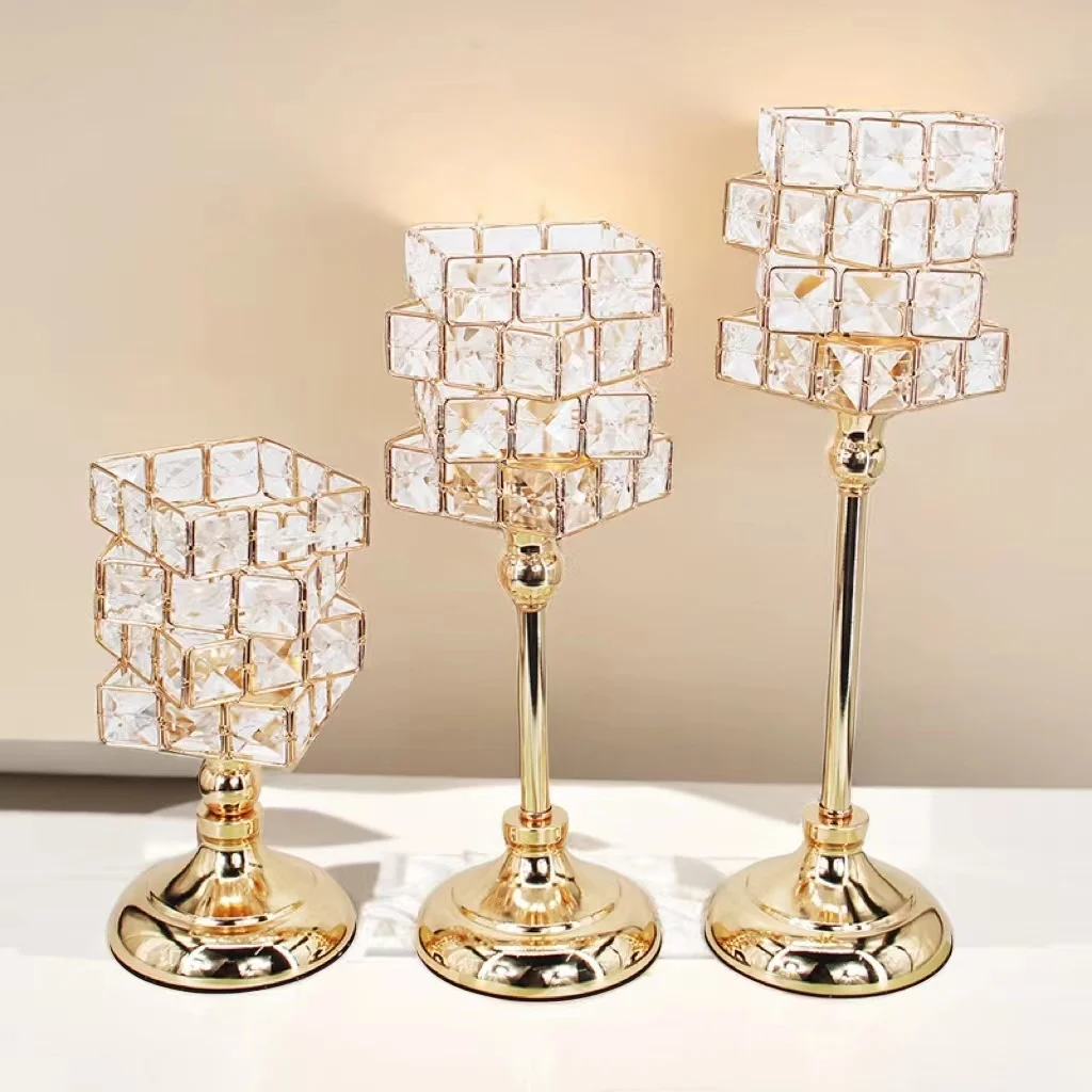 Tabletop Candlelight Dinner Ornaments Metallic Centerpiece European Candle Stand Decorative Candle Holder Candlestick Holder