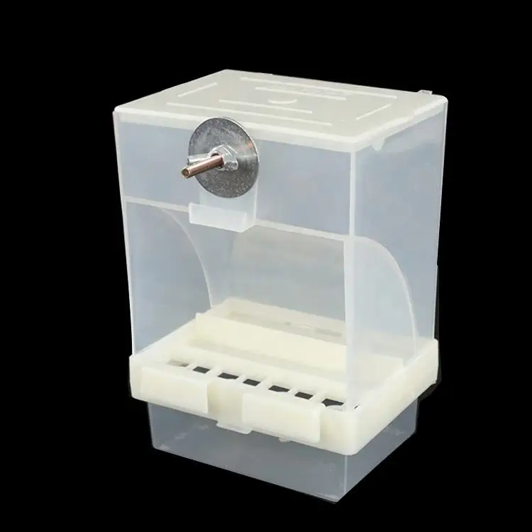 Qbellpet New Arrivals Plastic Acrylic Hanging Seed Cage Budgies Birds Food Automatic Parrot Feeder Macaw With Stand Accessories