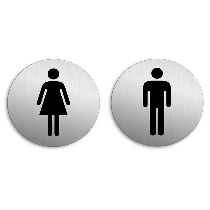 self adhesive round male female brushed stainless steel metal aluminum WC washroom restroom  toilet door sign