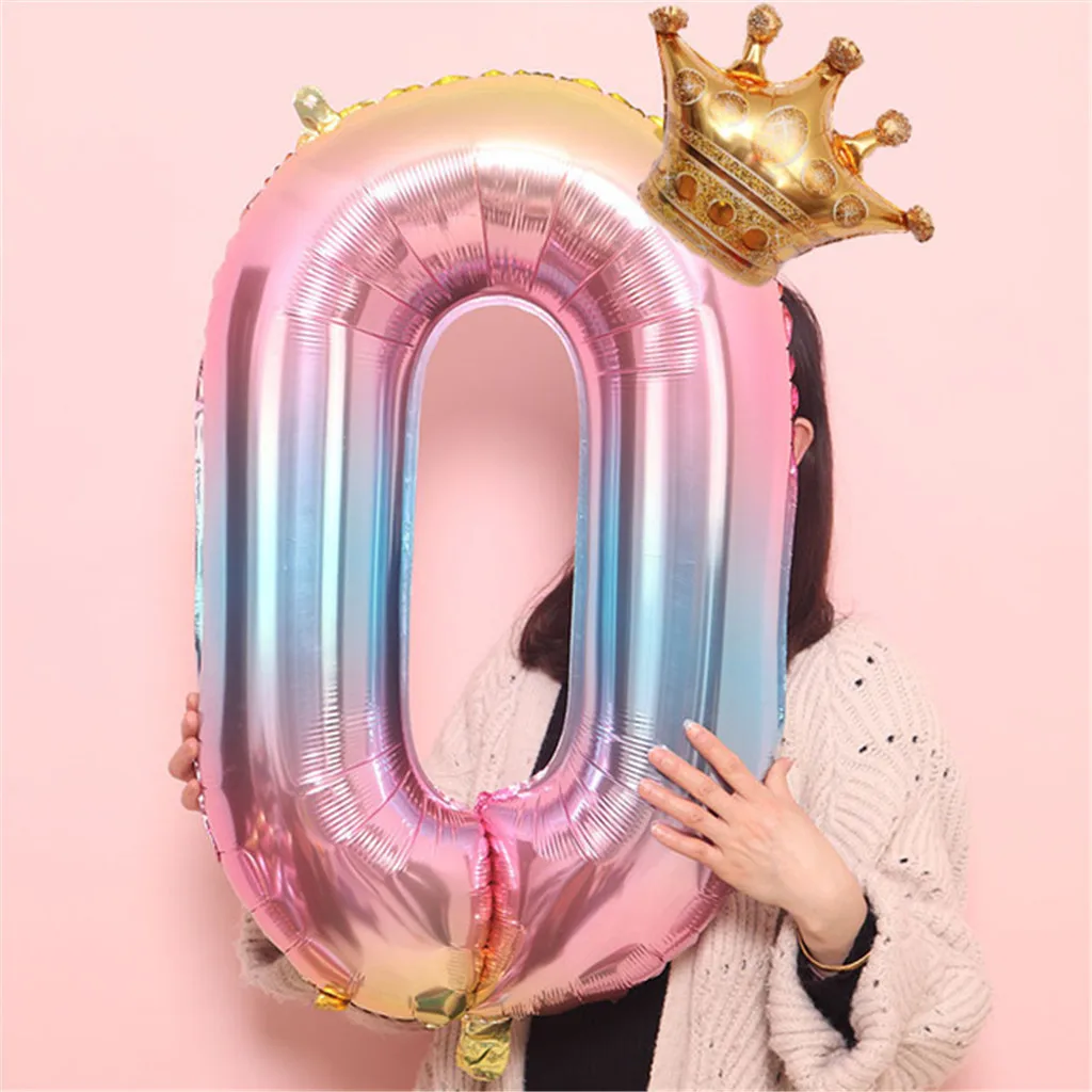 
32 Inch Crown Number Foil Balloons Number Ballon Happy Birthday Party Decoration Wedding Party Decorations Ballons 