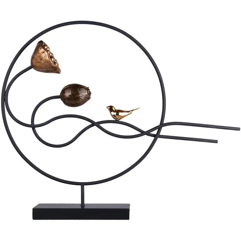 Iron Chinese Style Round Spring Gold Bird black Wire Animal Geometric Metal Tealight Candle Holder For Decor