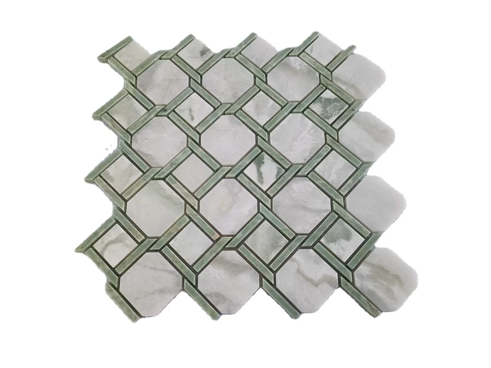 Green Thassoss White Marble Flooring Waterjet Flower Mosaic Backsplash Tile Background