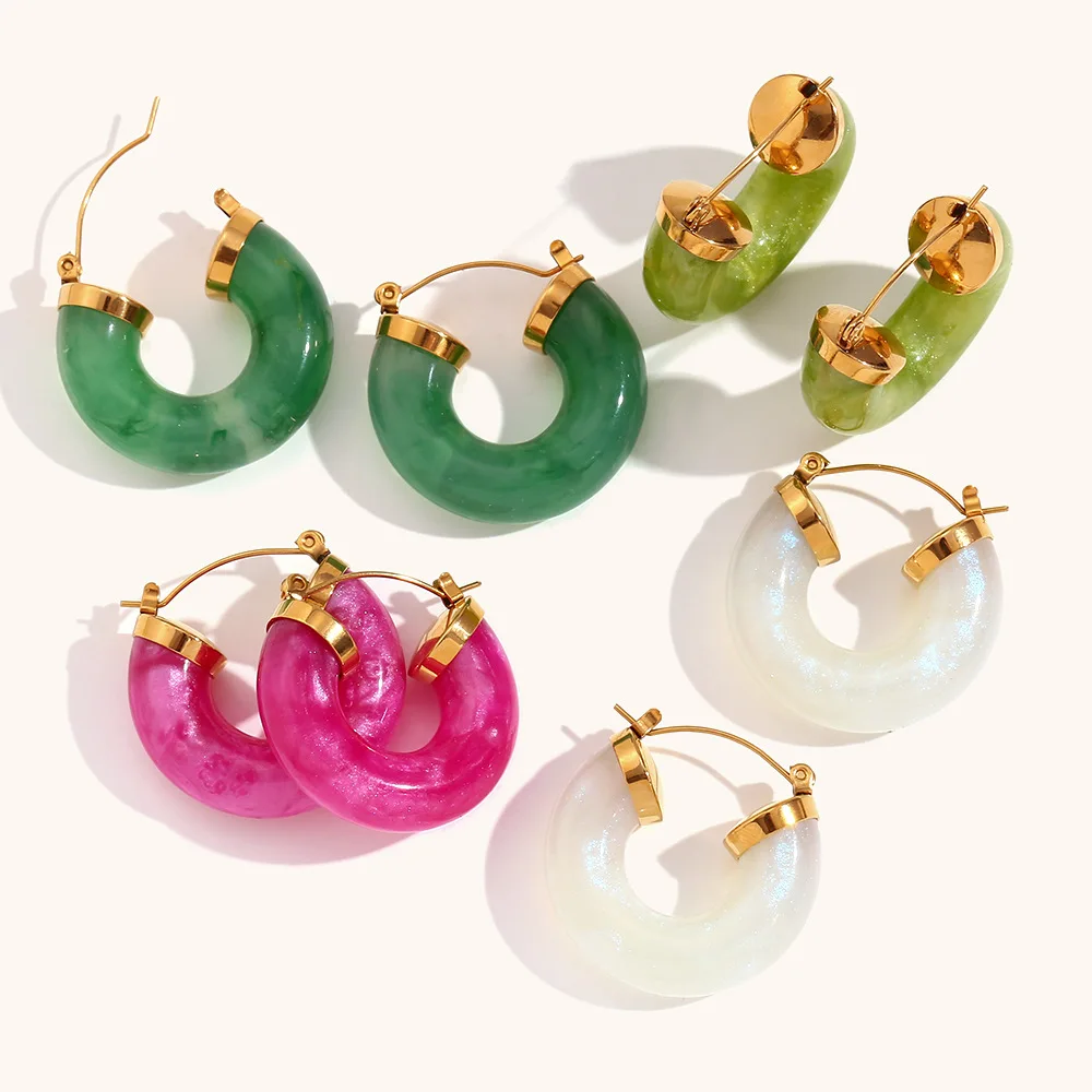 Hifive fashion high quality Jewelry 18k gold plated Nature stones chinese jade hoop earrings green purple earring women charm