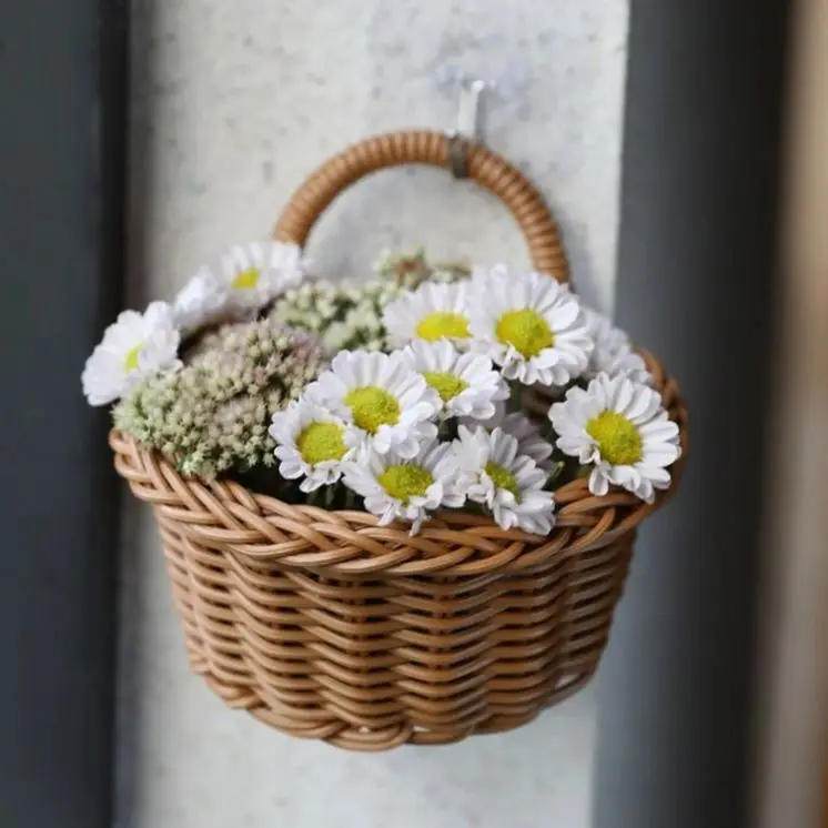 Hanging Flower Pots For Outside Artificial Fall Baskets Japanese Rattan Wall Decoration Raffia Grass Woven