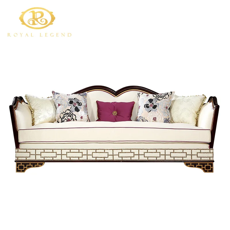 Neo classical royal luxury vintage British style sofa with copper decoration mahogany wood antique furniture sofa set