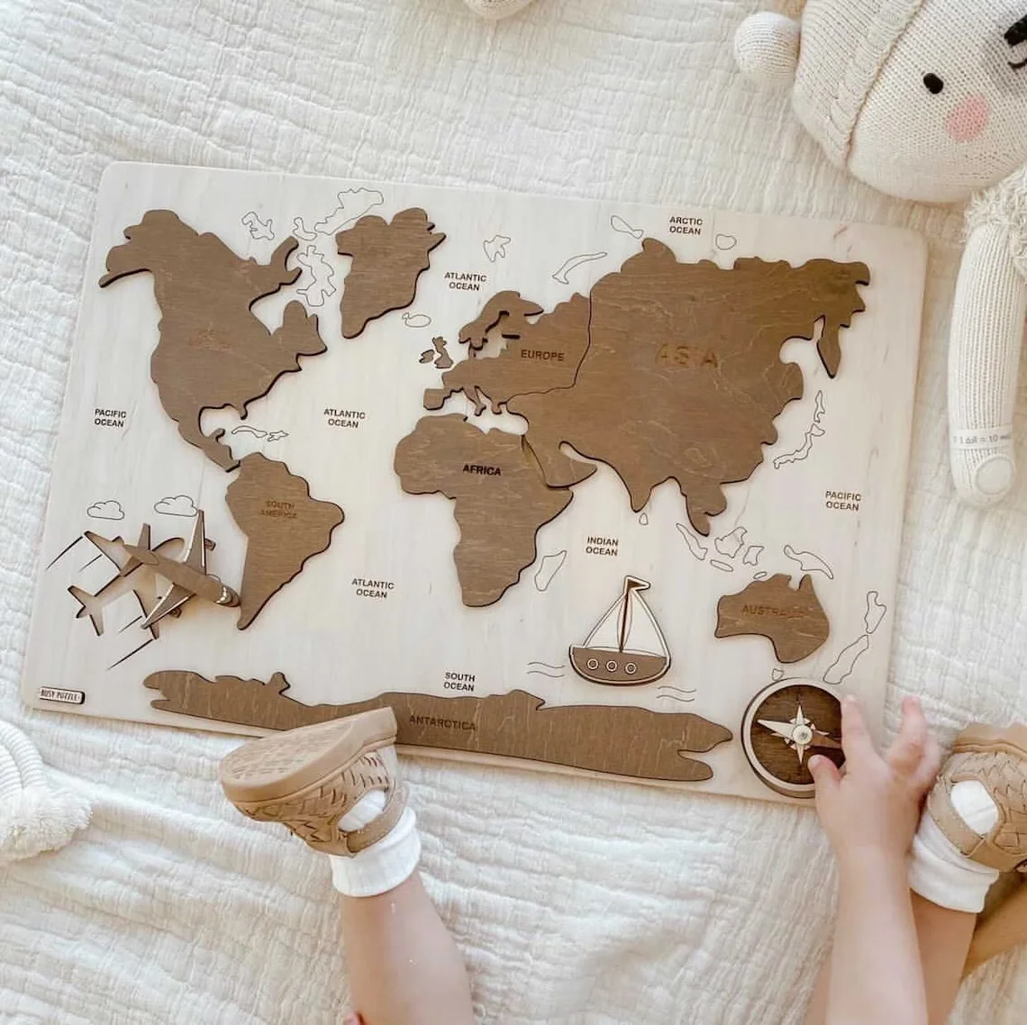 Chunlei OEM World Map Puzzle for Kids Wooden Puzzle Montessori Learning Toys