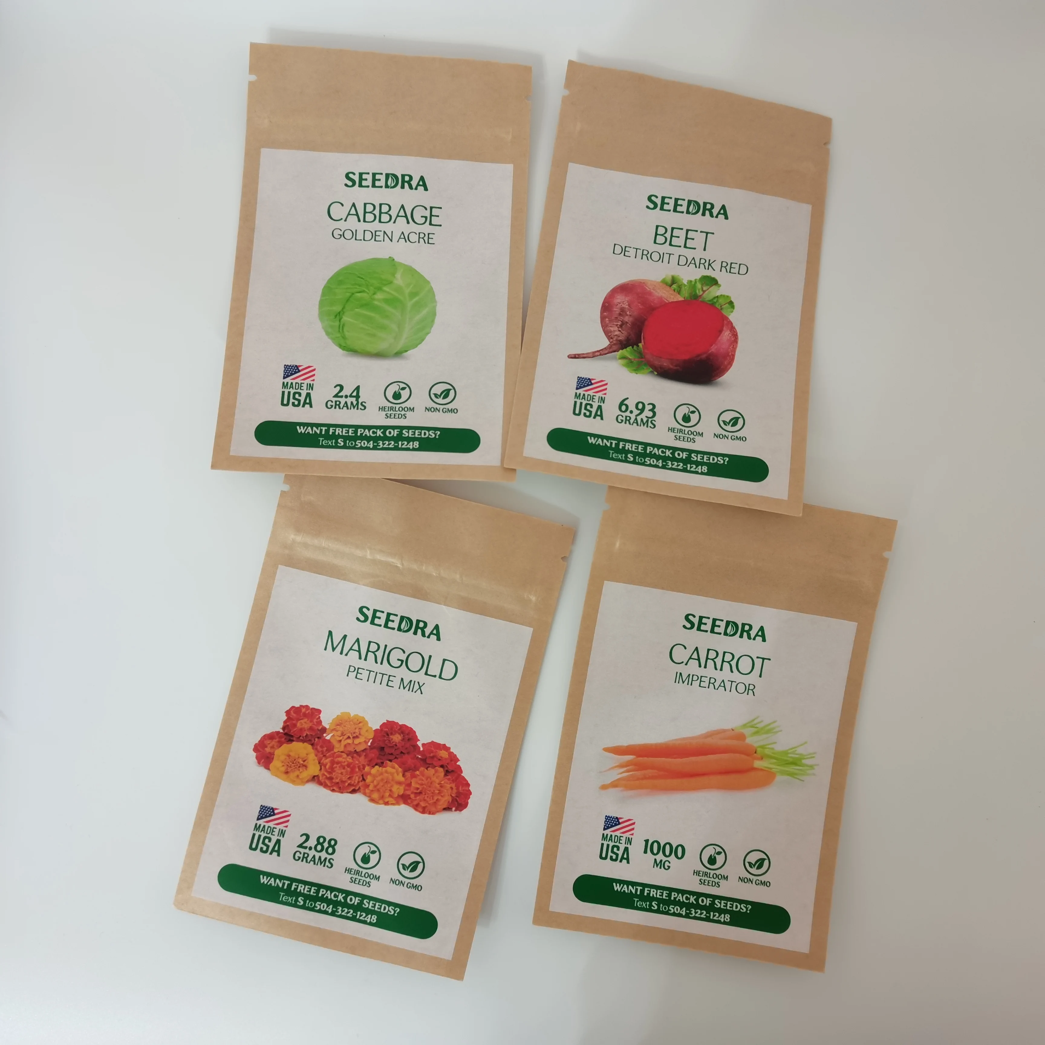 Digital printing kraft paper compostable customized vegetable seeds packaging bags