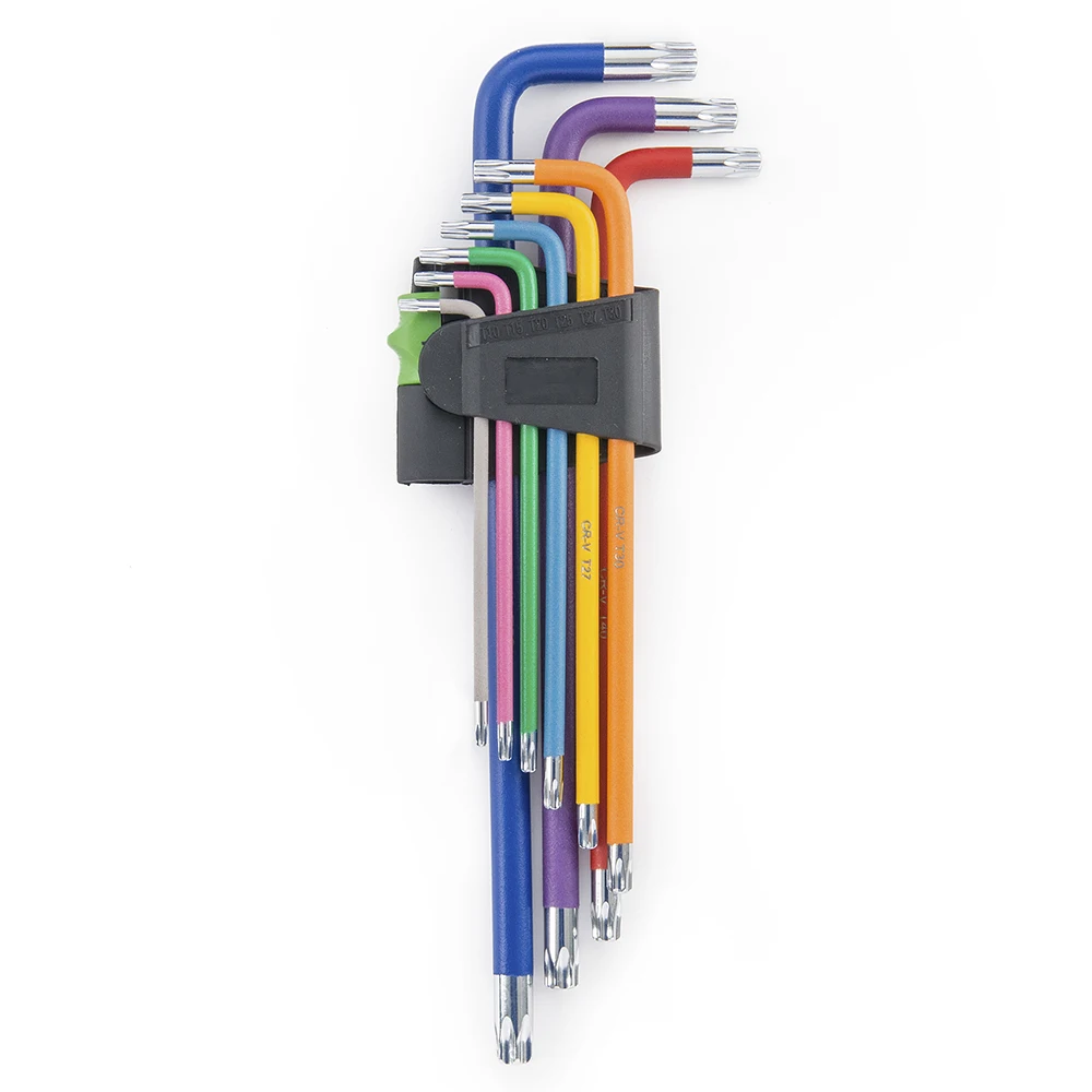 9pcs L shape colorful extra long arm torx wrenches for tamper resistant fasteners torx allen key wrench set
