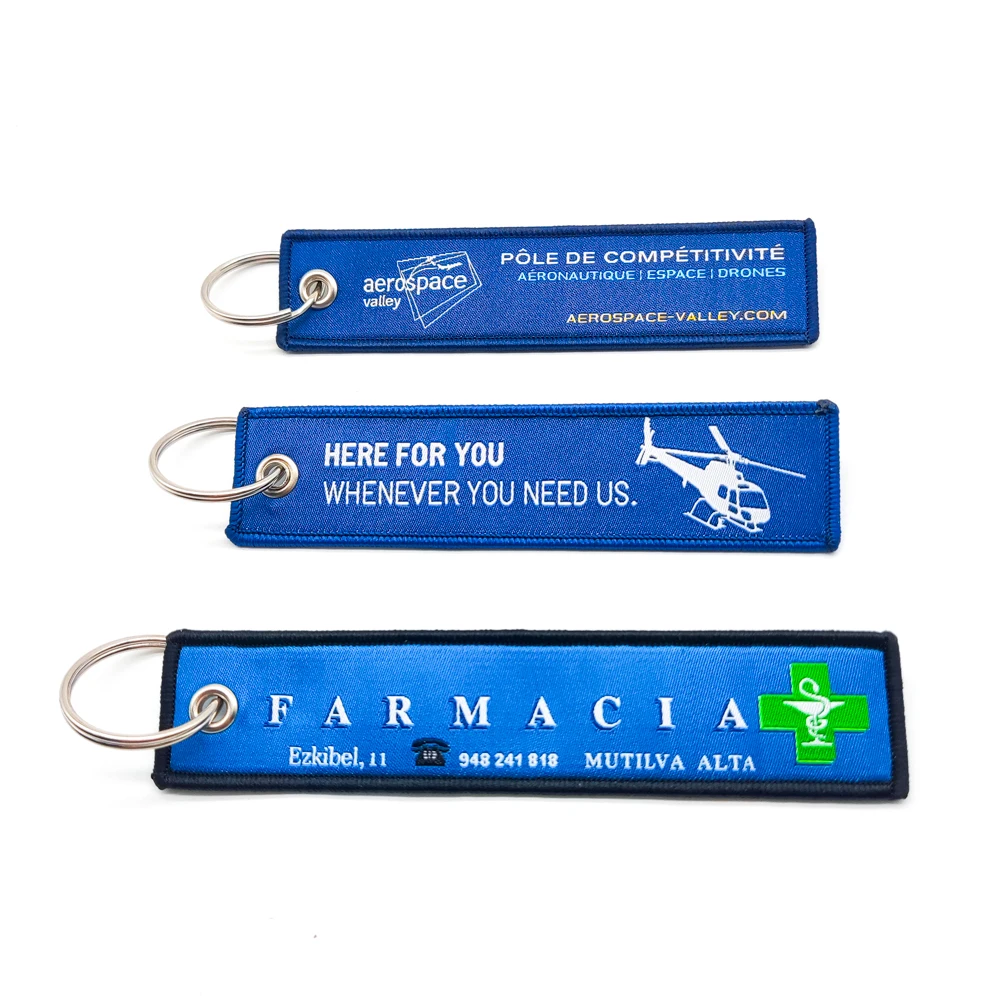 RFID China Stock Double Sided Fabric Embroidered Key Chain With Hook With Key Rings