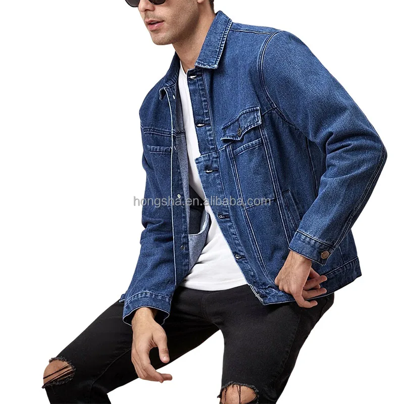 Wholesale Blank Mens Denim Jacket Casual Slant Pocket Blue Jean Jackets Men Single Breasted Denim Jeans Jacket For Men HSJ9899