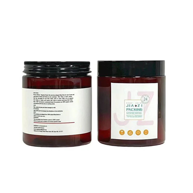 100ml 150ml 200ml 250ml 300ml 8oz cosmetic cream hair gel food scrub butter container amber PET plastic jar with black screw lid