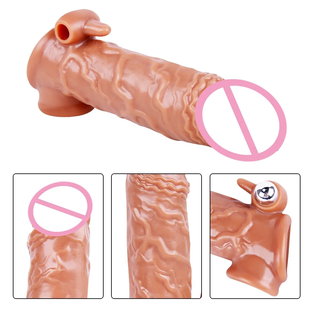 Reusable 5*17CM Penis Sleeve Vibrator Sex products Penis Enlargement sax toys for man Condom Male Cock Extender Dildo Enhancer%